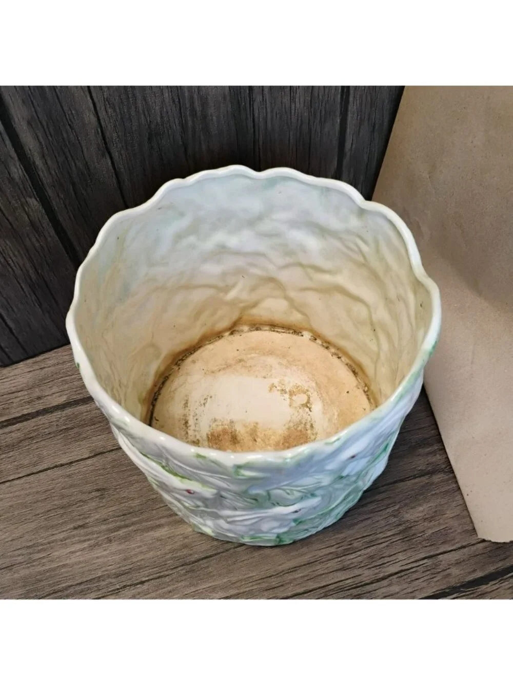 Vintage 1987 Haldon Group Rabbit Cabbage Leaf Planter Cachepot Japan Ceramic